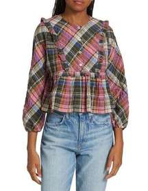 Veronica Beard Katalina Plaid Bib Top