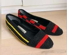 80s Vintage Beaded Flats by Caparros Black Red Yellow 6.5 Retro 80s look