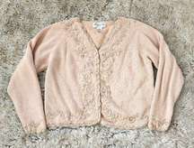 Kimberly Hope Vintage Knit, Embroidered, and Beaded Cardigan Sweater Beige Med