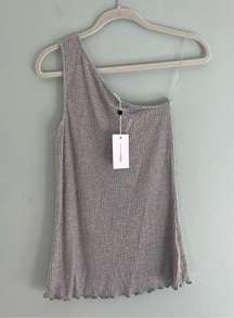 Lovers + Friends Ribbed One-Shoulder Tank Top Grey NWT