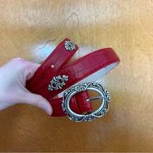 Coldwater Creek Red Silver Leather Statement Belt Size XL