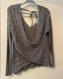 Filly Flair Medium Cable Knit Cross Front Tie Back Sweater Grey