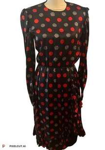 Vtg 80s Givenchy Nouvelle Boutique Polka Dot Silk Dress Velvet Under Sz S (40)