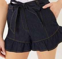 Cinq à Sept High Rise Penny Ruffle Hem Denim Shorts Indigo Women's Size US 12