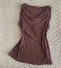 Brown Y2k Cowl Neck Dainty Tank Top