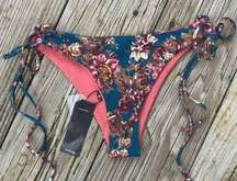 Blue and Pink Floral Print Tavik  Side Tie Bikini Bottoms