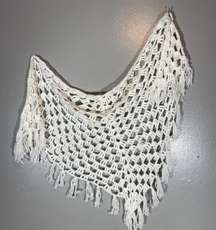 White Open Crochet Granny Shawl With Tassel Fringe