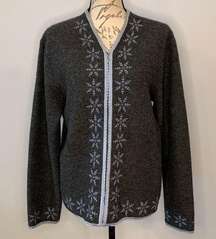 Talbots vintage wool zip front embroidered cardigan sweater L