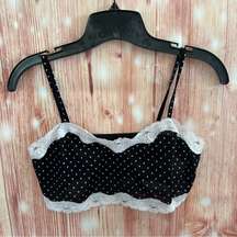 Vintage Petra Fashions Black Polka Dot White Lace Trim Sheer Bralette