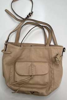 Sanctuary Crossbody Bucket Hobo Bag Beige Leather Lined Medium Utility Magnet