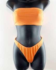 Naked Wardrobe Strapless Tube Bandeau High Cut Cheeky Bikini Orange Medium