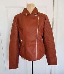 Boundless North North&Co. Womens Faux Leather Moto Jacket Cognac Brown Size M