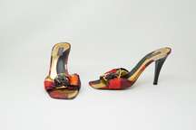 Emilio Pucci Silk Satin Multicolor Jewel Crystal Embellished High Heels Shoes 8 