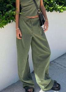 Paigey Green Drawstring Relaxed Fit Wide Leg Pants 2