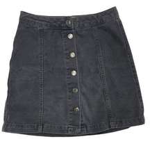 New Look Skirt Womens 2 Black Dark Wash Button Up Front Jean Mini Denim Cotton