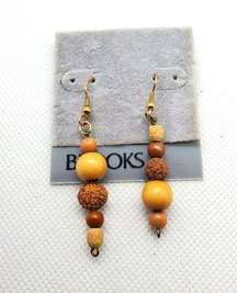 Vintage Brooks Wooden Beaded Dangling Earrings