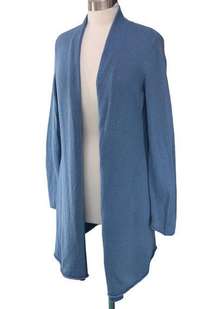 Chicos Size 1 US 8 M Open Front Cardigan Sweater Blue Cotton Blend TINY FLAW