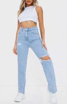 PrettyLittleThing Distressed High Rise Straight Leg Jeans