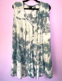 Angie Blue Gauzy Boho Tie Dye Sleeveless Tiered Mini Dress Beach Swim Cover 2X