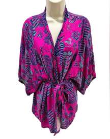 NATORI JOSIE WRAP ROBE KIMONO CHALLIS HAPPI COAT PURPLE