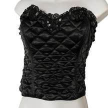 Natori Vintage 90s Natori Quilted Sequins Black Corset Bustier Size Medium Rare