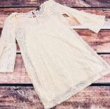 American Eagle Lace Bell Sleeve Mini Dress‎ Medium Cream Geometric Keyhole Back