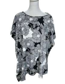 Tommy Hilfiger Black & White Floral Print Short Sleeve High Low Blouse Size M