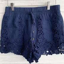 LAmade Navy Lace Crochet Elastic Waist Shorts