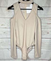 SEEK The Label • Bodysuit • Long Sleeve • Cold Shoulder • Tan • NWT • Medium