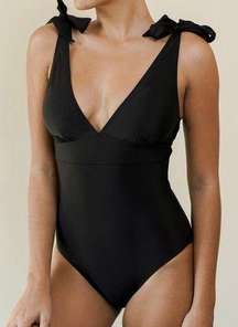 Leonisa One-Piece Swimsuit Tie Straps V-Neck Slimming Black  Size M