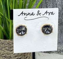 Anna & Ava Dark Gray Rhinestone Stud Earrings Fashion Gold Tone