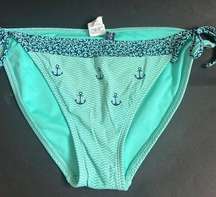 Sperry String Tied Bikini Bottom. Blue Anchor.  Size Medium