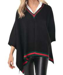 Tuckernuck One Size Black Red Green Stripe Camden V Neck Sweater Knit Poncho