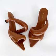 JW PEI Sara Kitten Heel Mule in Caramel Brown Pointed Toe Women's 37 US 6.5