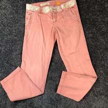 PILCRO Pink Hyphen Chino Pants Size 26P Embroidered Floral Waist - 30x28 actual