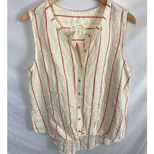 C&C California Linen Stripe Sleeveless Button Down Shirt Size Large