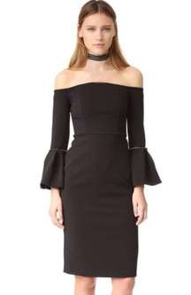 Alexis Black Trumpet Sleeve Strapless Amelie Midi Dress XS