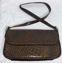 Anuschka Brown Alligator Embossed Leather Shoulder Bag