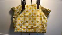 Yellow Pattern Tote, Leather Straps