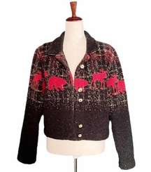 County Clothing Co Sherpa Fleece Cropped Jacket Boho Western Moose Size Medium