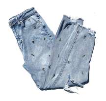 TINSEL Women’s High Rise Tapered Distressed Daisy Embroidered Jeans size 28