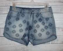 Mossimo High Rise Denim Embroidered Daisy Shorts