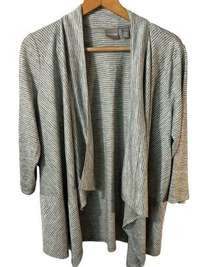 Chico’s Open draped Cardigan with 3/4 sleeve in grey and white pinstripe size 1