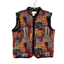 Needlepoint Colorful Art Deco Vintage Sleeveless Full Zip Vest M