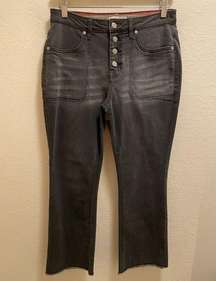 Frye & Co. Button Front Flare Fray Hem Jeans In Charcoal Wash Size 8