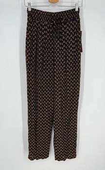 Vintage Carole Little Pants Sz 8 Black Brown Tapered Leg Elastic Waist