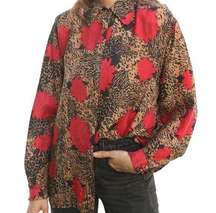 Oscar De La Renta silk button down with abstract cheetah & floral print