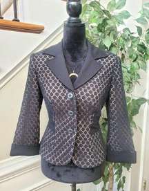 Kay Unger Womens Black Cotton 3/4 Sleeve Crochet Swiss Dot Stretch Blazer Size 6