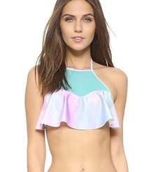 Wildfox Hologram Teal Pastel Mesh Halter Bikini Top Size Small M NWT