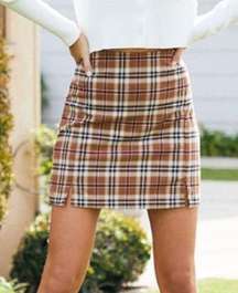 John Galt Brown Plaid Cara Mini Skirt